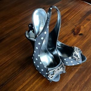 Black satin Guess sandals